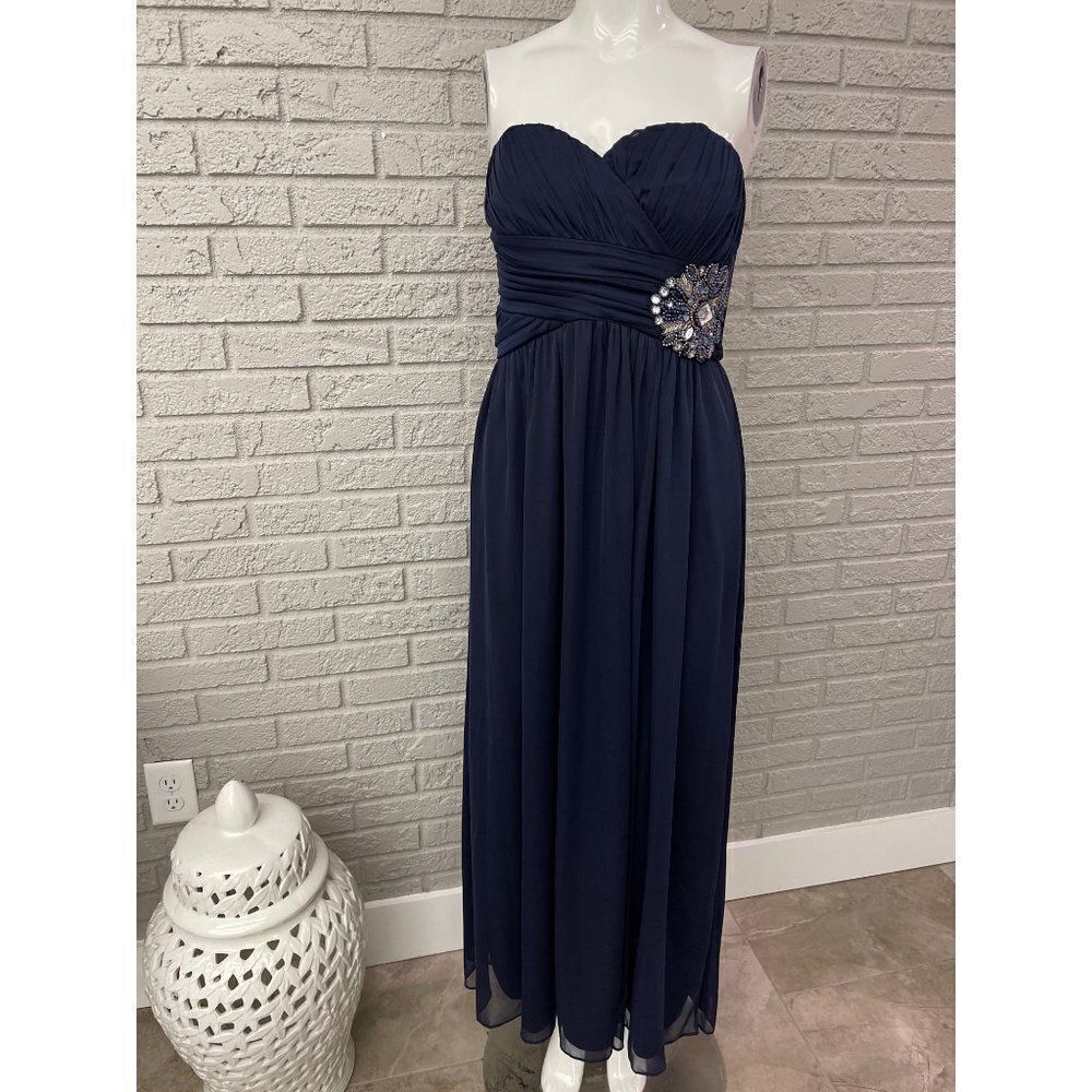 My Michelle Navy Blue Strapless Embellished Gown / Dress Size 7 (juniors)